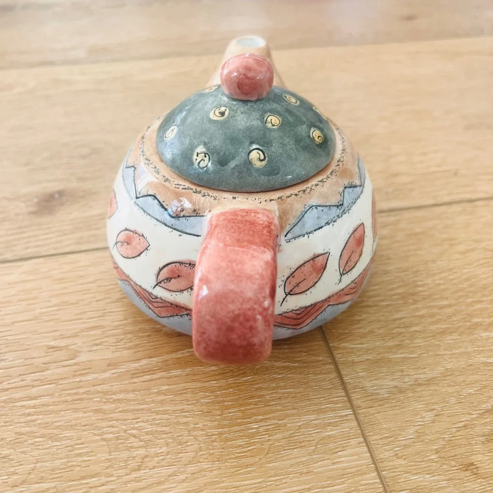 Sango Coffee Shoppe Sue Zipkin Ceramic‎ Teapot Leaf Pattern Hand Painted Boho
